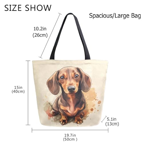 Sweet Dachshund Dog Extra Large Canvas Gym Shoulder Tote,Durable Reusable Daily Top Handle Bag for Mens Womens Yoga Weekender Picnic Beach Travel Market Shopping4