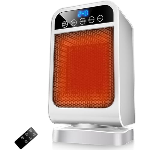 Electric Space Heater 1500W PTC Portable Electric Heater with 90Oscillation & Remote Electric Room Heater with Eco Ceramic Desk Heater for Bedroom Home Office