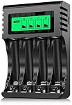 POWEROWL AA AAA Rechargeable Battery Charger, 4 Bay LCD Smart Battery Charger for Ni-MH AA AAA Rechargeable Batteries, Independent Slot & USB Fast Charging