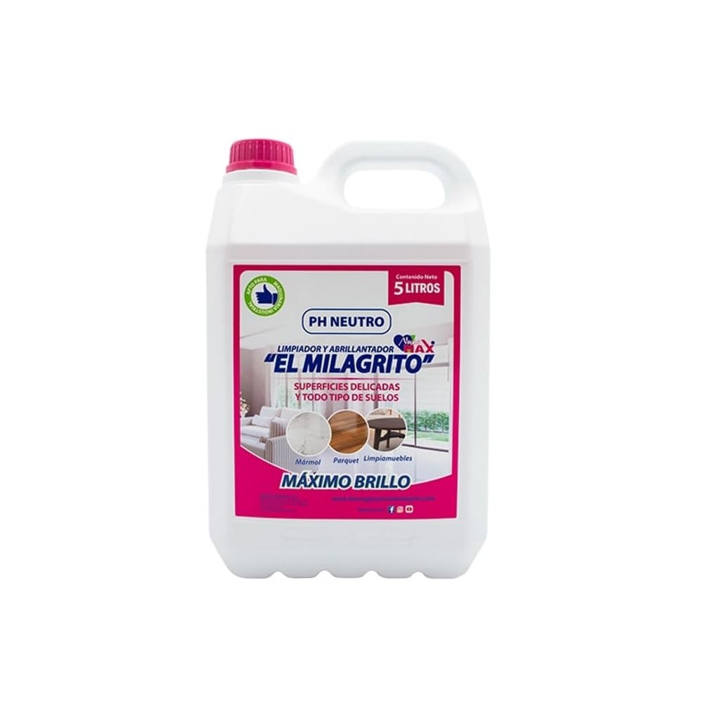 RASMACOR | Pack 3 unidades (15 litros) El Milagrito 5L Limpiador y Abrillantador de Suelos | pH Neutro | Ideal para Mármol, Parquet y Superficies Delicadas | Sin Residuos, Brillo Natural