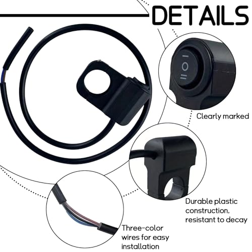 Universal Motorrad-Scheinwerferschalter – Lichtschalter 22 mm für Lenker, 12 V Nebellicht, Aluminium-Halterung, Ein-Ausschalter mit Überlast- und Verpolungsschutz für ATV und Roller