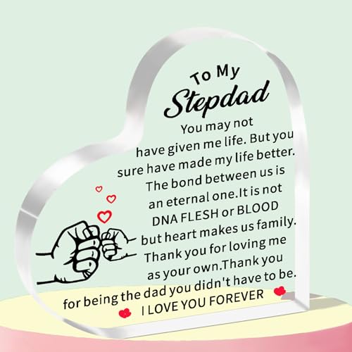 WTOPP Step Dad Gifts Step Dad Heart-Shaped Acrylic Plaque Gifts Father's Day Gifts For Step Dad Birthday Christmas Gifts Stepdad Stepfather Gift From Daughter Son Kids