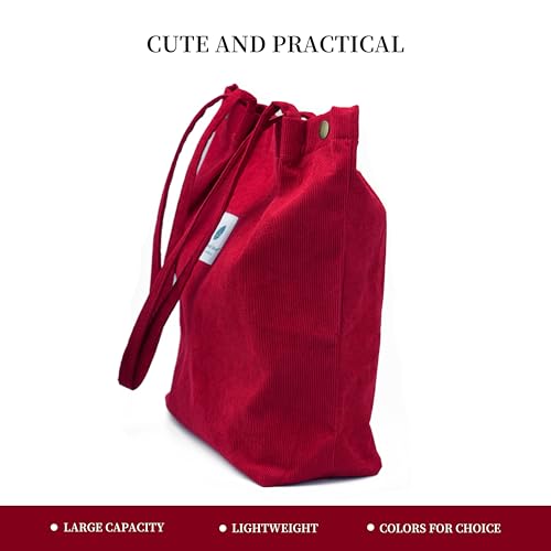 Image of Corduroy Tote Bag Cute Tote Bags for Women Shoulder Bag with Inner Pocket for Work Beach Travel and Shopping Grocery
