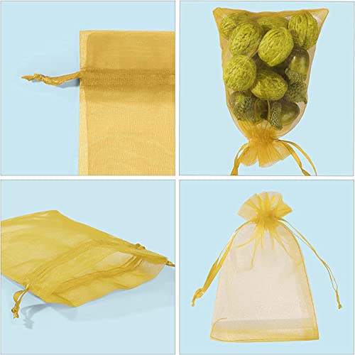 Image of ANZNKU 50PCS Premium Gold Organza Bags 5x7 inches Mesh Bags Drawstring, Gift Bag Small Size, Organza Wedding Party Favor Bag, Easter Gifts, Mesh Pouches Drawstring