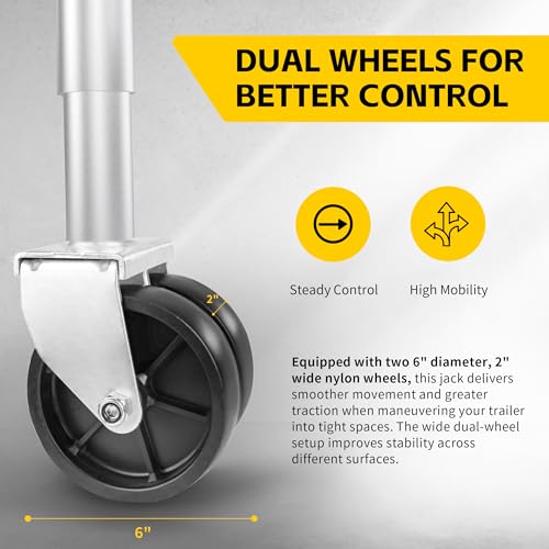 Image of MaxxHaul 70149 Trailer Jack with 11-1 /2 inch Lift, Swing-Back Design, Side Wind Handle & Dual 6 inch Wheels - 1500 lbs Capacity, Bolt-On for Utility & Boat Trailers
