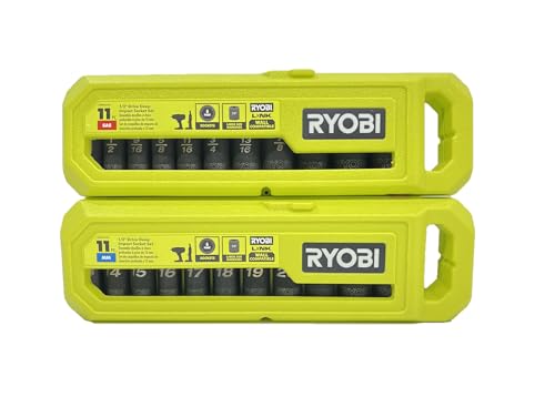 RYOBI 1/2 in SAE & Metric Deep Impact Socket Set, 6 Point (22-Piece), Black