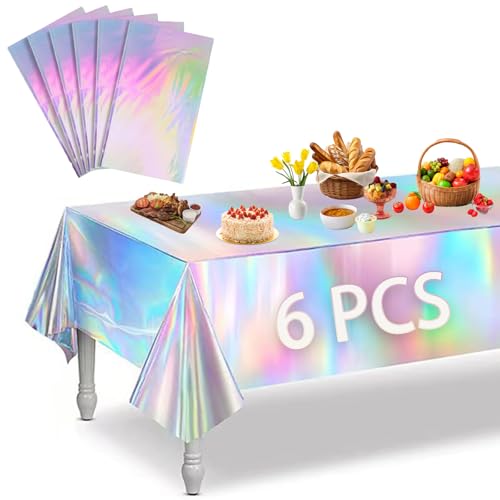 HaploS Nappe Irisant Anniversaire, Nappe de Fête Brillantes, 6 Pièces Nappes en Plastique Irisé, Imperméables Protection Décoration de Table, pour...