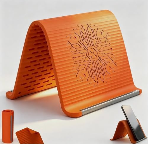 Flexible Silicone Phone Holder Foldable Silicone Aluminum Holder Adjustable Airplane Phone Holder for Tablet Laptop Desk Travel Non-Slip Bed Office Treadmill (Orange 1pc)