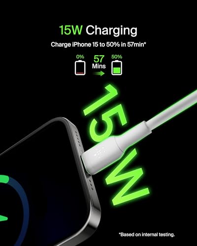 Belkin BoostCharge USB C charger cable, USB-C to USB-A cable, USB type C charging cable for iPhone 16, 15, Samsung Galaxy S24, S23, Google Pixel, iPad Pro, Nintendo Switch and more - 1m, White - Image 2