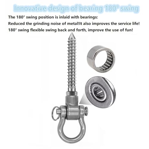 Dakzhou 4 Heavy Duty Swing Hangers Permanent Anti Rust Bearing, 1500 LBS, 180° Swing Hardware, Swing Frame for Yoga Hammock Chair sandbag Playground Accessories 304 Stainless Steel Color - Thumbnail 4