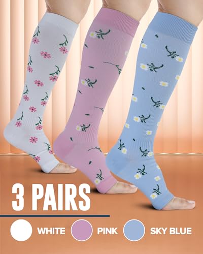 Image of Doctor's Select 3 Pairs Copper Toeless Compression Socks Women & Men - 20-30 mmHg Open Toe Compression Socks Knee High Women