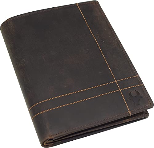 Men's Hipster Bifold RFID Blocking Vintage Leather Multi-Card ID Holder European Wallet for Men (Brown Logo)2