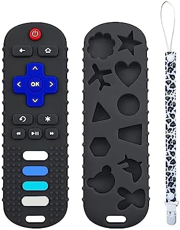 Silicone Baby Teething Toys,TV Remote Control Shape Teething Toys,Infant Sensory Toy for Babies 3 6 12 18 Months,BPA Free(Black)