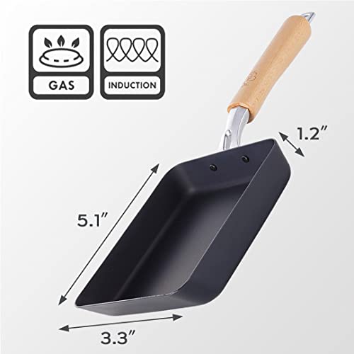 Tikusan Takumi Cast Iron Japanese Tamagoyaki Omelet Pan With Wooden Handle, Made In Japan Magma Plate Traditional Rectangular Pre-Seasoned Cast Iron Pan For Rolled Egg Omelet (Small) #TOP5