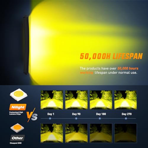Image of Nilight 50 Inch LED Light Bar 384 LED Chips Yellow Beam Curved Triple Row Fog Light Spot Flood Combo High Power LED Driving Lights Off Road Lights for Trucks SUV UTV ATV Truck Van 4x4 Boat