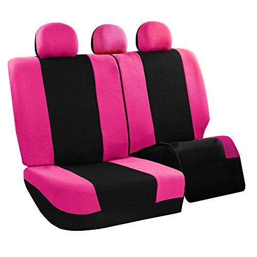 Automotive Seat Covers Pink Universal Fit Combo Set With Steering Wheel Cover And Seat Belt Pad Fits Most Cars, Suvs, And Trucks (Airbag Compatible And Split Bench) Fh Group Fb030Pink-Combo #TOP7
