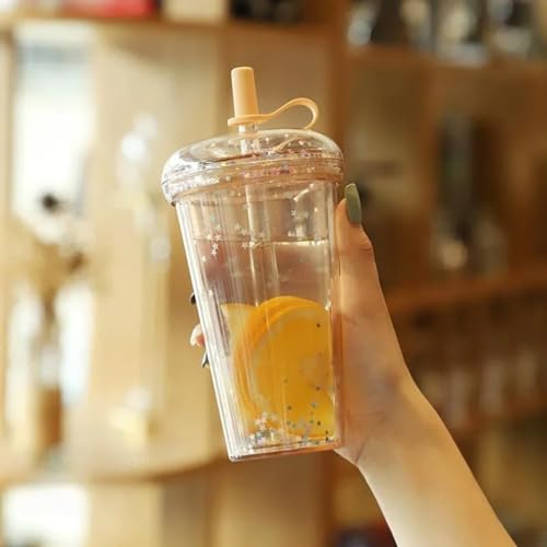 ストロー付きタンブラー 可愛いマグカップ おしゃれ ドリンクカップ 蓋付き プラスチック製 キラキラ 星柄 320ml・420ml・520ml 女子向け水筒 耐熱耐冷 二重構造 広口 漏れ防止 子供用 家庭用 女の子 通学用 オフィス用 アウトドア 星柄