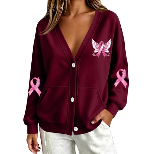 Breast Cancer Awareness Sweatshirt for Women Button Down Oversized Cardigan - image 3