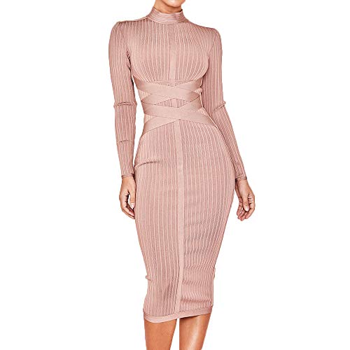 Amazon.com: HLBandage Women's Long Sleeve Cross Bodycon Midi-Calf Bandage  Dress (XS