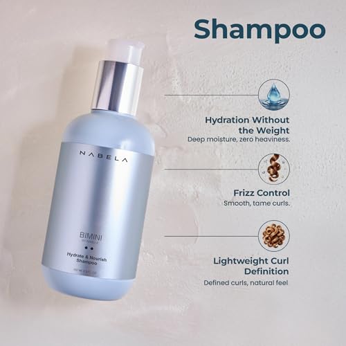 Image of NABELA Deep Hydration Bimini Shampoo and Conditioner Set - Moisture-Rich Hair Care Routine with Hyaluronic Acid, Argan Oil & Shea Butter - Curl Enhancing & AntiFrizz Duo for Soft, Shiny Hair - 8 fl oz
