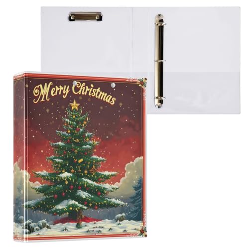 Image of 3 Ring Binder Christmas Tree Christmas 1.5 inch Binders Three Ring Binders with Clipboard Fit 8.5'' x 11'' Paper 3 Interior PVC Clear Pockets for Office Supplies