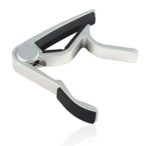 WINGO 6 String Single-handed Guitar Capo For Acoustic Electric Guitar - 2 Pack of Black and Silver