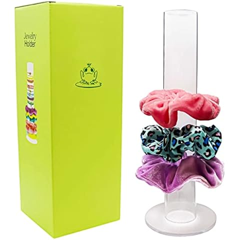 FROG SAC Scrunchie Holder Stand, Acrylic Scrunchy Display, 11 Inch Clear Hair Tie Accessories Organizer, Y2K Room Decor for Girls, Teen Girl Bracelet Organizers, Cute Tween VSCO Bedroom Storage Stuff Cover