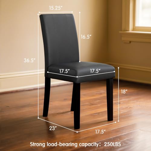Image of CHUN YI Dining Chairs Set of 2, Faux Leather Dining Room Chairs, Upholstered Modern Kitchen Parsons Chairs for Dining Room with Sturdy Wood Legs, Black