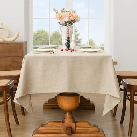 Wracra Linen Style Tablecloth Rectangle 55 x 78 Inch Table Cloth Indoor Outdoor Wrinkle Free Washable Fabric Table Cover for Christmas Holiday Parties Kitchen Decoration, Nature Coffee 55x78 Cover