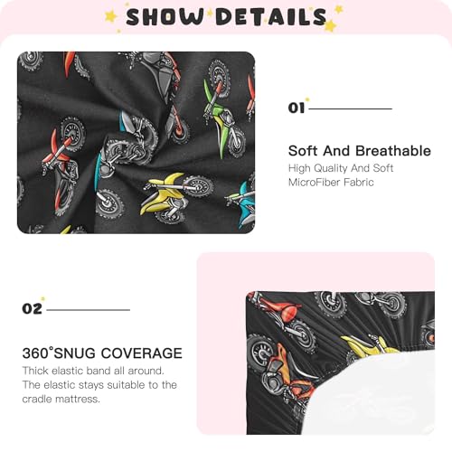 Image of Motocross Dirt Bike Black Crib Sheets Soft Breathable Fitted Baby Crib Sheets Mattress Cover for Girls Boys, 52 inch x 28 inch x 9 inch