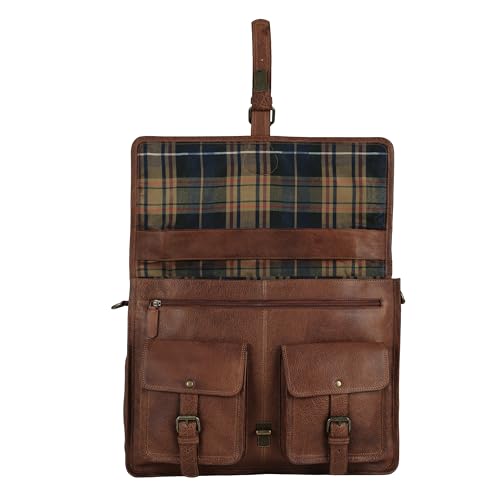 Image of Leather briefcase 18 inch laptop messenger bag for men and women best satchel office bag