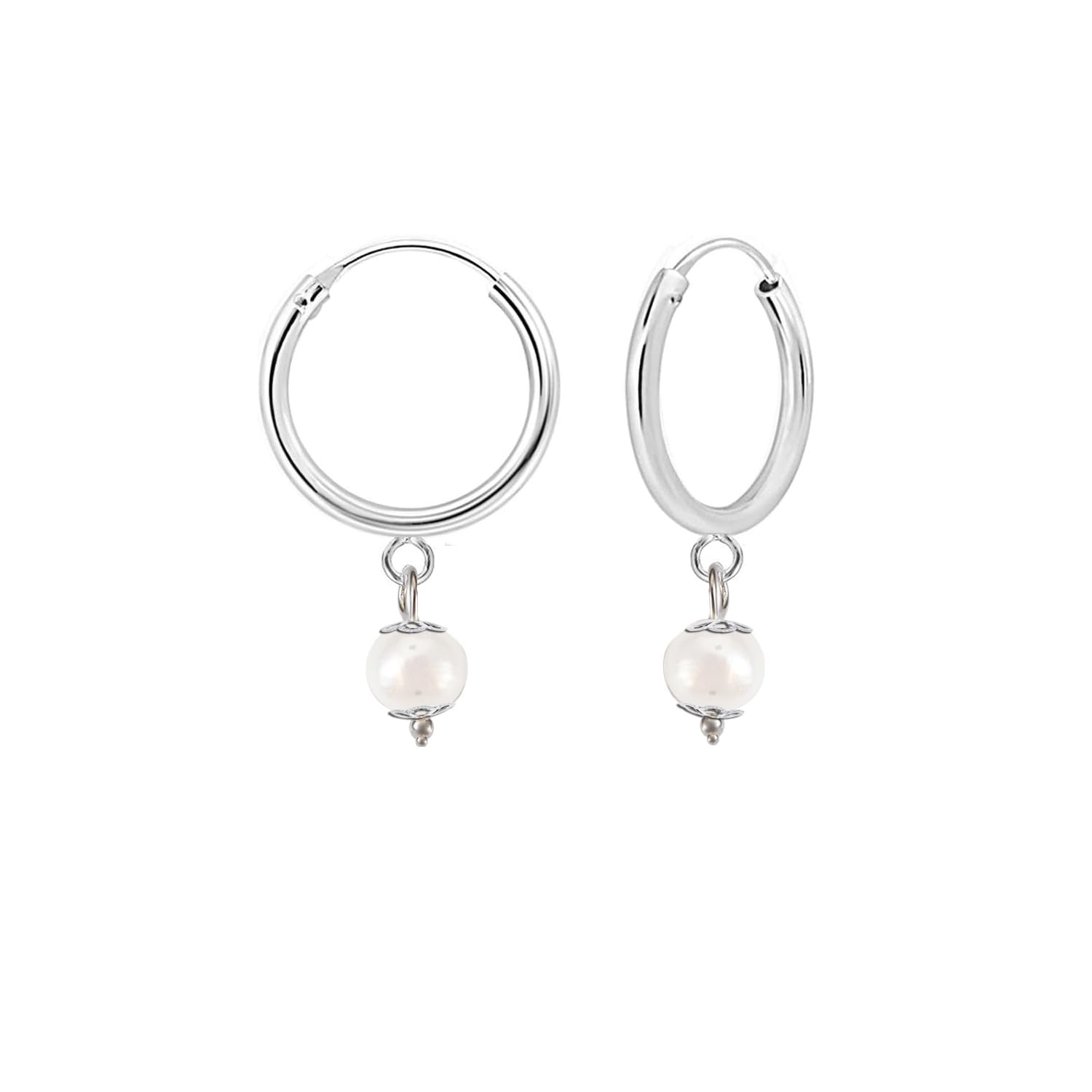 SIVYAA Fresh Water Pearl Plain Hoop Earring | Pure 925 Silver Stylish White Charm Drop Bali | Round Piercing Ear Ring Set | Huggie Loop Tops | Gift Item Women Girl Kid Men Boy, Size 12mm Small (B0D3FJBK91) Amazon Price History, Amazon Price Tracker