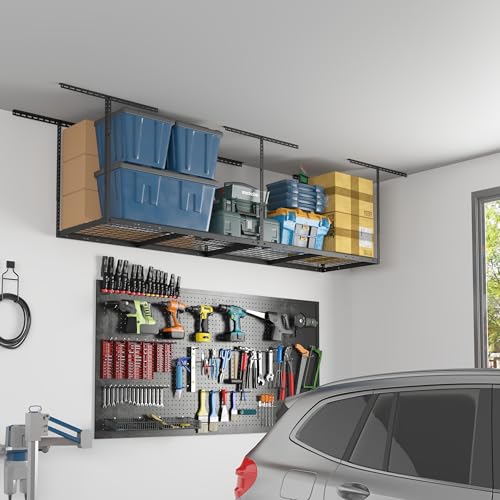 FLEXIMOUNTS-2x8-Overhead-Garage-Ceiling-Storage-Rack-Organization-Black-400lbs-Weight-Capacity-22-40-Adjustable-Organization-System-Heavy-Duty-Metal-Ceiling-Racks-Classic-Series