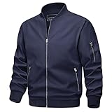 TACVASEN Bomberjacke Herren Blau Fliegerjacke Männer College Pilotenjacke Baseball Blouson Army Übergangsjacke leichte Sportjacke Bomber Jacke mit Reißverschluss Tasche Navy
