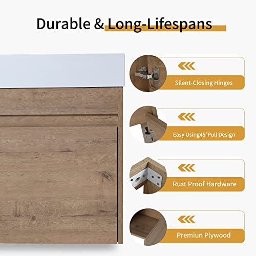 Beingnext Bathroom Vanity With Sink In 18 Inch,Single Sink Floating Bathroom Vanity With Soft Close Door (Imitative Oak-005) #TOP4