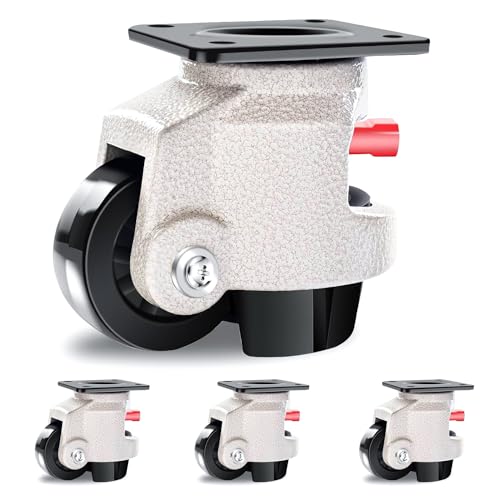 W B D WEIBIDA Industrial Grade Leveling Casters Set of 4, Heavy Duty Retractable Casters Wheels with Upgraded Ratchet Arm 6600 LBS, Workbench Casters with Nylon Wheels & Leveling Feet for Machine