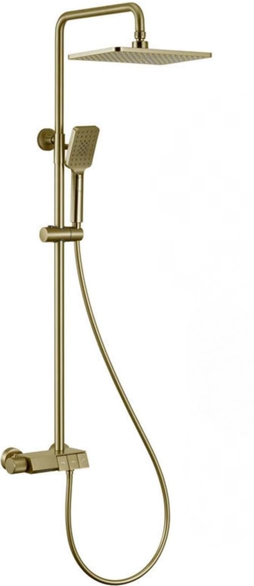 Système de douche thermostatique noir mat avec colonne de douche effet pluie carrée et douchette