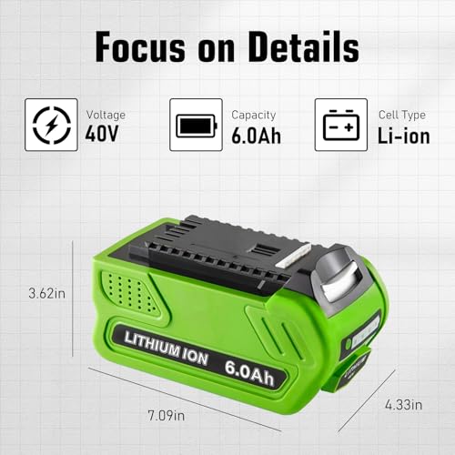 Image of 1Pack 6000mAh 29472 Battery Replacement for Greenworks 40V Battery 29462 29252 20202 22262 25322 Cordless Tools (Green)