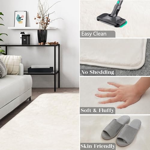 Image of Super Soft Rabbit Fur Silk Wool Carpet Thick and Washable Area Rug for Living Room and Bedroom (White, 6 x 9 Feet)