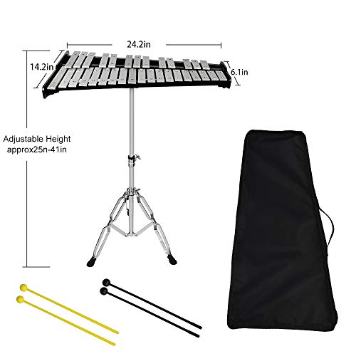 Image of ENNBOM 32 Notes Glockenspiel Kit Xylophone Bell Percussion Instrument Set with Adjustable Stand Mallets and Carrying Bag