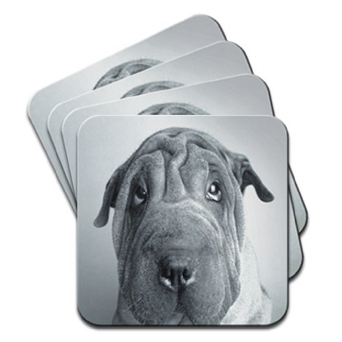 Black & White Shar Pei Dog Set of 4 Coasters