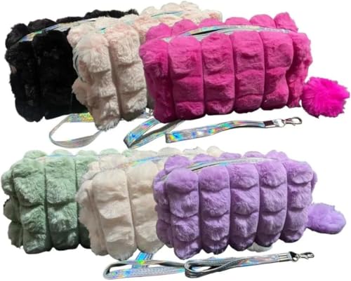 Estojo Organizador Escolar Necessaire de Pelucia Pelinho Com Pompom Rosa PInk