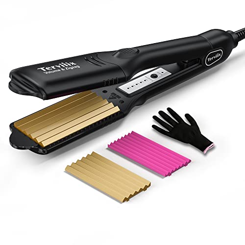 Fer à sertir terviiix avec 2 plaques de céramique de Tourmaline interchangeables pour les boucles de cheveux fins pour les boucles de levage, texture volumineuse du corps Cover