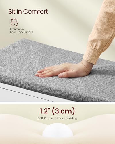 Image of VASAGLE Shoe Storage Bench with Cushion, 3-Tier Entryway Bench with Padded Seat, Doors, Adjustable Shelves, 14 x 47.6 x 20.7 Inches, for Hallway, Bedroom, Cloud White and Dove Gray ULSB048WB01