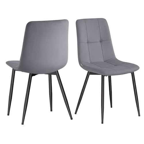 VASAGLE Sedie da Pranzo in Velluto, Portata 120 kg Ciascuna, Sedie da Cucina Imbottite con Piedini Regolabili, Moderno, per Soggiorno, Set di 2, Grigio Ardesia KDC088GN01