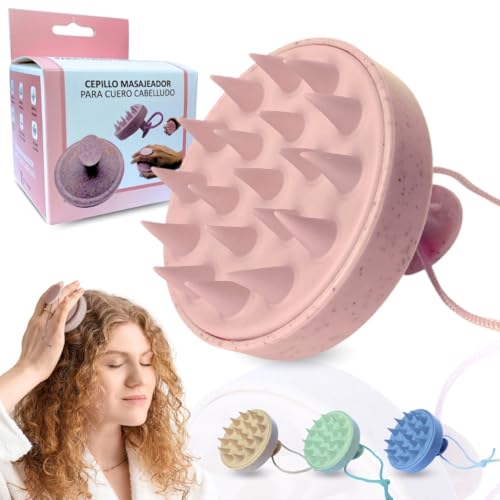 ETISEN, Massaggiatore capelli in silicone, shampoo a secco, spazzola capelli ricci e lisci, massaggiatore testa per stimolare la crescita del cuoio capelluto (Rosa)