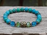  WIEDER DA! Armband mit Chrysokoll, Buddha & böhmischen Glasperlen -grün, blau, azur, türkis, bronze/Buddhaarmband, Halbedelsteine, Yoga - Yogaarmband - Chrysokolarmband, gefrostet