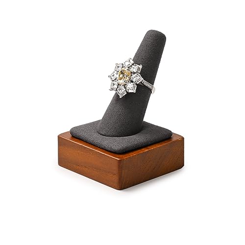 Papten Wooden Single Finger Ring Display Stand Solid Wood Jewellery Ring Holder Display Stand Showcase Exhibition (Grey)