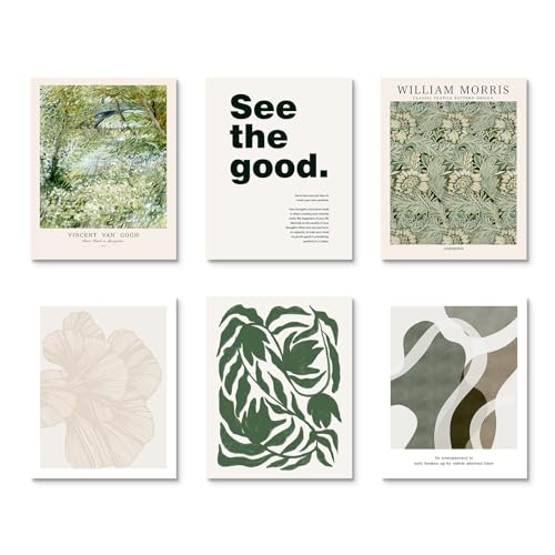 Image of Habseligkeit Green Wall Art Prints, Retro Wall Decors for Room Aesthtic, Abstract Posters for Bedroom Decor Aesthetic Unframed, 11X14in, Set of 6