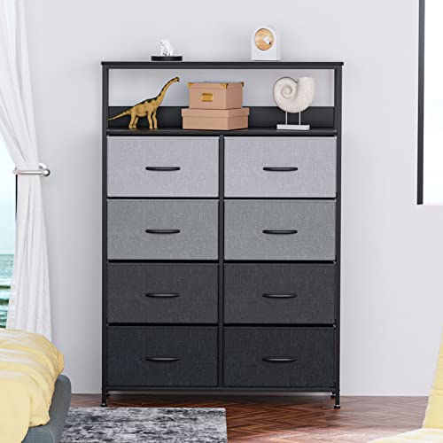 Llappuil 8 Drawer Dresser With Shelf, Fabric Dressers Chests Of Drawers, Tall Dresser Clothes Storage Drawers Dresser For Bedroom Closet Nursery, Grey #TOP1